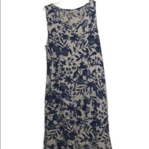 Flax Linen Blue Gray Floral Sleeveless Dress. M